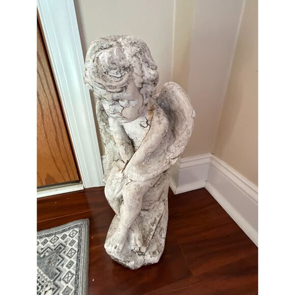 Gorgeous Shabby Cottage white painted antique cement garden angel must see - Picture 5 of 7